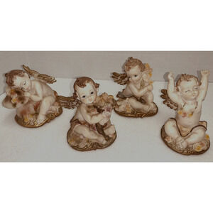 Set of 4 Greenbrier Angels 4" Pastel Polystone Cherubs All Different Poses